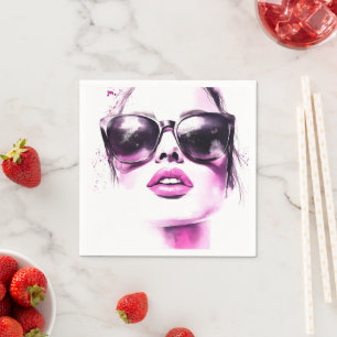 Servilleta De Papel Gafas de sol de mujer de moda de acuarela rosa chi