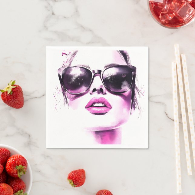 Servilleta De Papel Gafas de sol de mujer de moda de acuarela rosa chi (In situ)