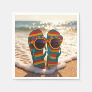 Servilleta De Papel Gafas de sol divertidas en chanclas en la ola del