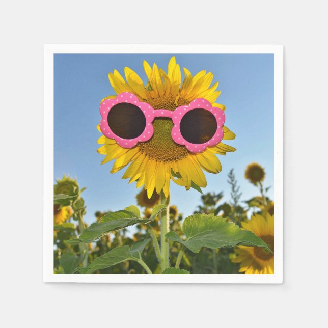 Servilleta De Papel gafas de sol sobre girasol amarillo (Anverso)