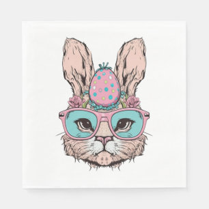 Servilleta De Papel Gafas rosadas de conejo lindo Huevo de Pascua Flor