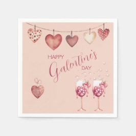 Servilleta De Papel Gafas y corazones de vino del Día de Galentine