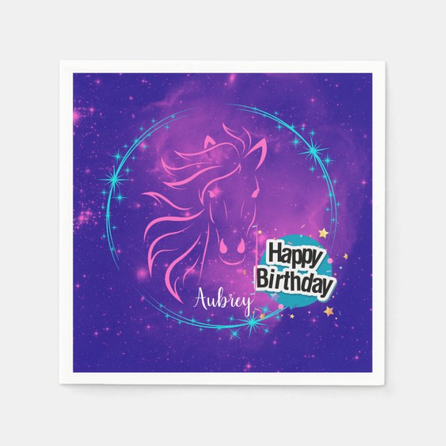 Servilleta De Papel Galaxia de caballo Feliz cumpleaños personalizado (Anverso)