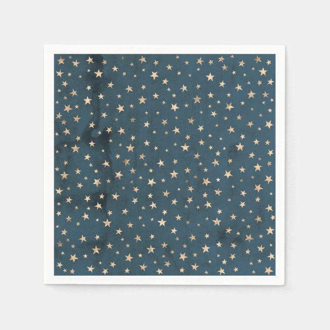 Servilleta De Papel Galaxy Gold Stars Blue Paper Napkin (Anverso)