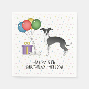 Servilleta De Papel Galgo Italiano Blanco Y Negro - Feliz Cumpleaños