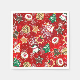 Servilleta De Papel Galletas de Navidad y Copos de Nieve en Rojo