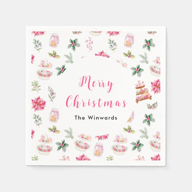 Servilleta De Papel Galletas de Navidad y Follaje Rosa (Anverso)