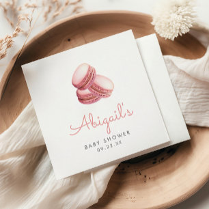 Servilleta De Papel Galletas Macarón de Acuarela Rosa para Baby Shower