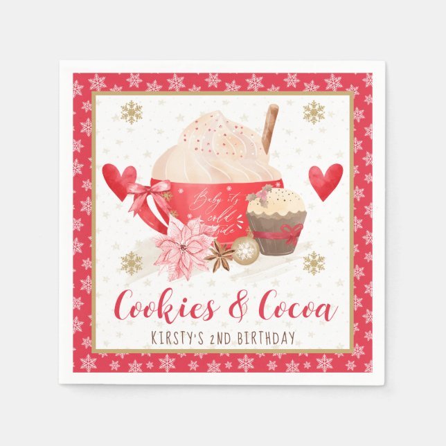 Servilleta De Papel Galletas Rojas y Cocoa Cumpleaños número 2 (Anverso)