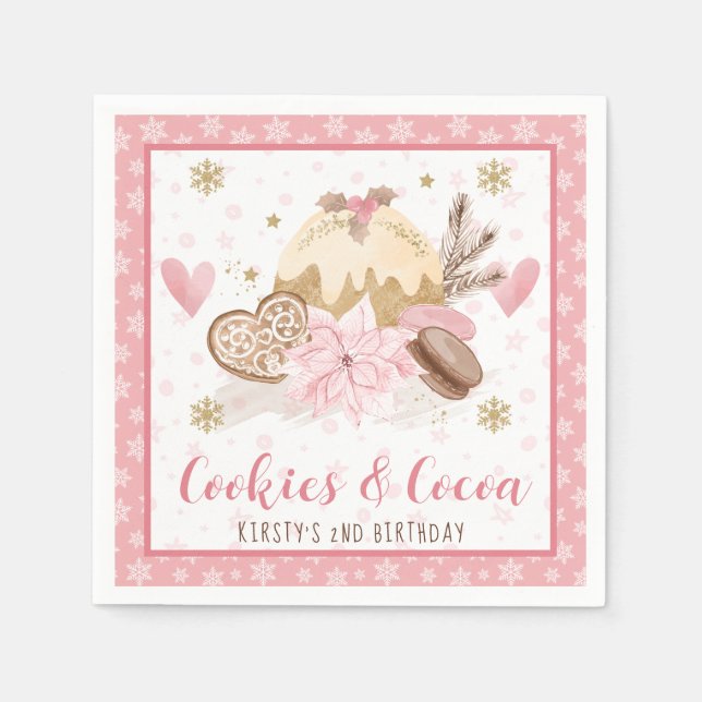 Servilleta De Papel Galletas rosadas y cacao Cumpleaños número 2 (Anverso)