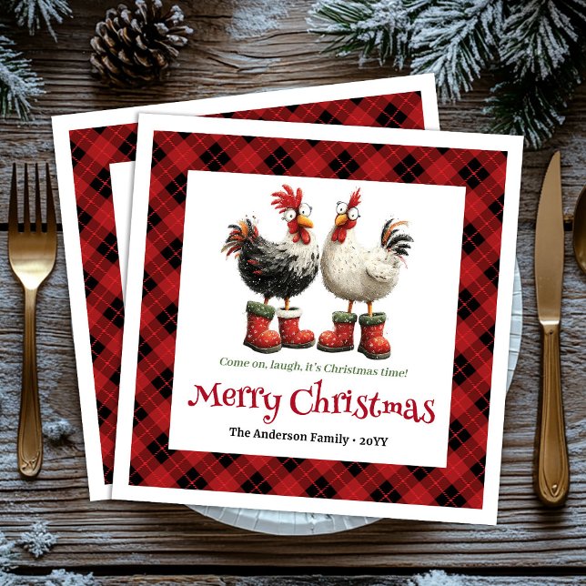 Servilleta De Papel Gallinas de Navidad locas servilletas editable nom (Funny Christmas chickens napkin editable name set)
