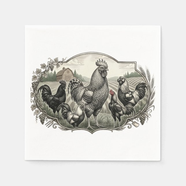 Servilleta De Papel Gallinas en la granja (Anverso)