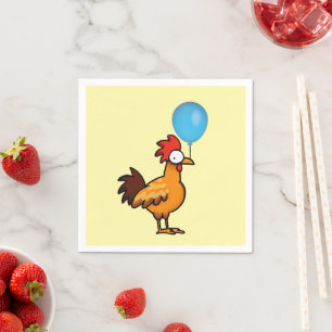 Servilleta De Papel Gallo de Dibujos Animados Sosteniendo Globo Azul