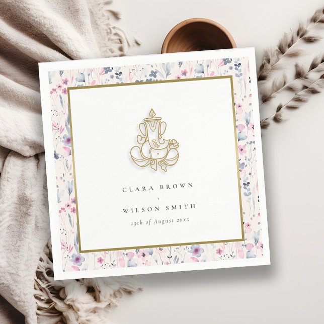 Servilleta De Papel Ganesh Boda indio con flores silvestres de oro de  (Subido por el creador)