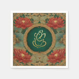 Servilleta De Papel Ganesh Green Gold Tradicional Boda Lotus