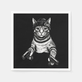 Servilleta De Papel Gangster Cat Tattoo Art | Cool Streetwear Kitty
