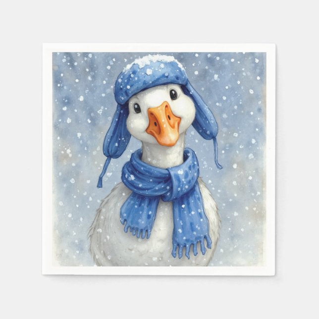 Servilleta De Papel Ganso blanco de Navidad con bufanda azul (Anverso)