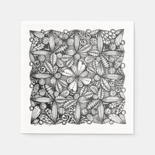 Servilleta De Papel Garabato dibujado a mano en blanco y negro