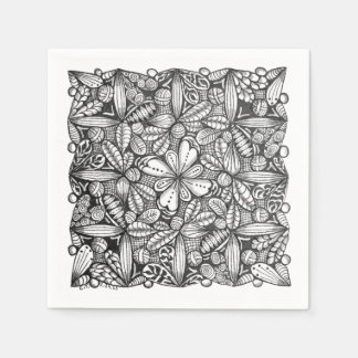 Servilleta De Papel Garabato dibujado a mano en blanco y negro
