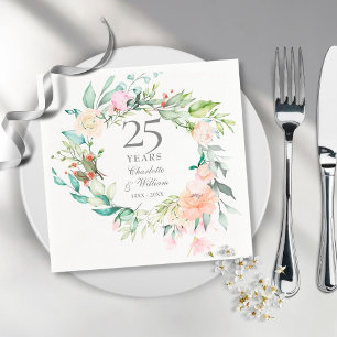 Servilleta De Papel Garland, Rosas del 25° aniversario de Boda de Plat