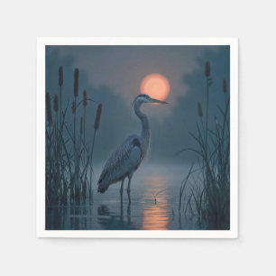 Servilleta De Papel Garza gris con luna rosada