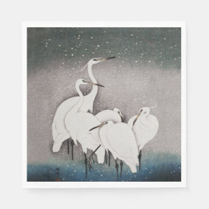Servilleta De Papel Garzas Koson en la Nieve: Japonés Vintage