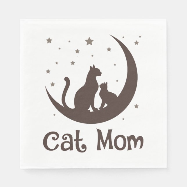 Servilleta De Papel Gata mamá gatos luna (Anverso)