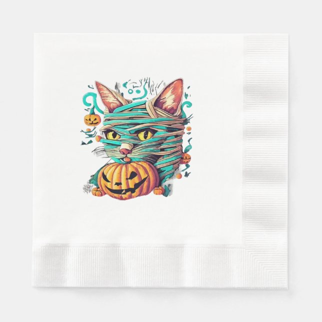 Servilleta De Papel Gata Momia Divertida Halloween (Anverso)