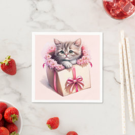 Servilleta De Papel Gatito Adorable en una caja regalo de cumpleaños