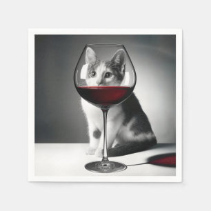 Servilleta De Papel Gatito asomándose a través de una copa de vino