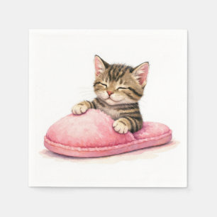 Servilleta De Papel Gatito atigrado durmiendo en una zapatilla rosa