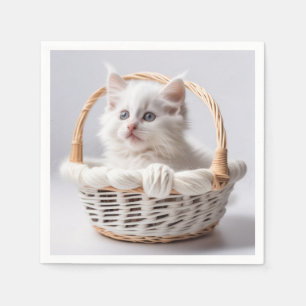 Servilleta De Papel Gatito blanco en una cesta
