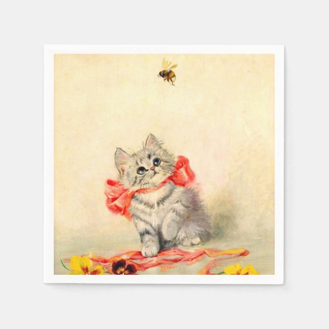 Servilleta De Papel Gatito con cinta roja (Anverso)