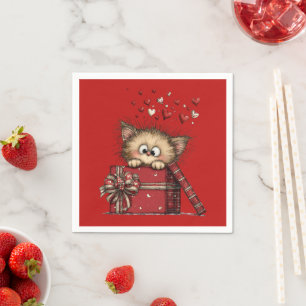 Servilleta De Papel Gatito de dibujos animados lindo con corazones