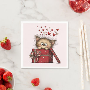 Servilleta De Papel Gatito de dibujos animados lindo con corazones