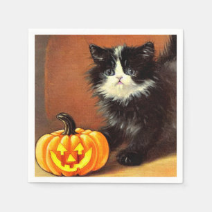 Servilleta De Papel Gatito de Halloween blanco y negro vintage