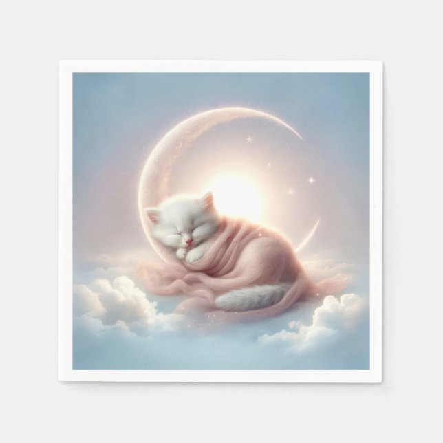 Servilleta De Papel Gatito durmiendo en una luna creciente (Anverso)