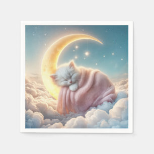 Servilleta De Papel Gatito durmiendo en una luna creciente