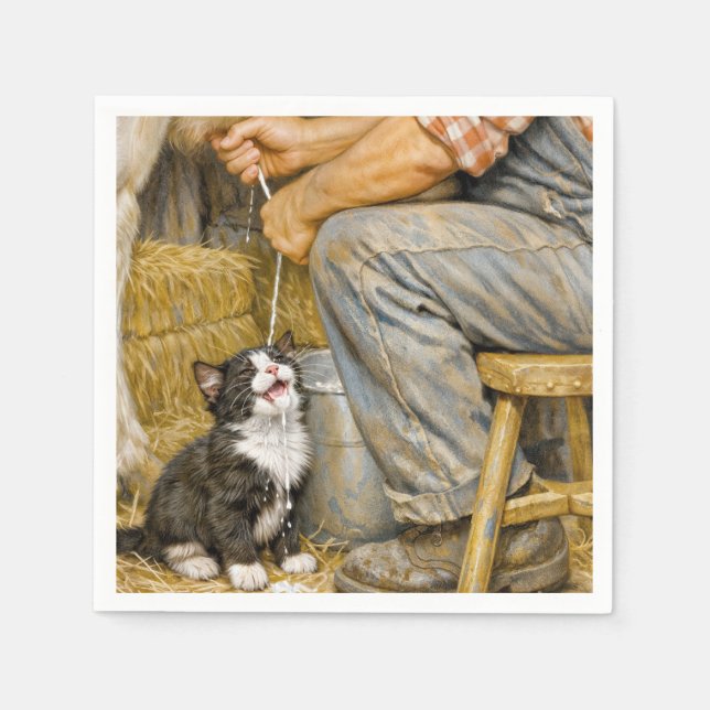 Servilleta De Papel Gatito esmoquin bebiendo leche de vaca (Anverso)