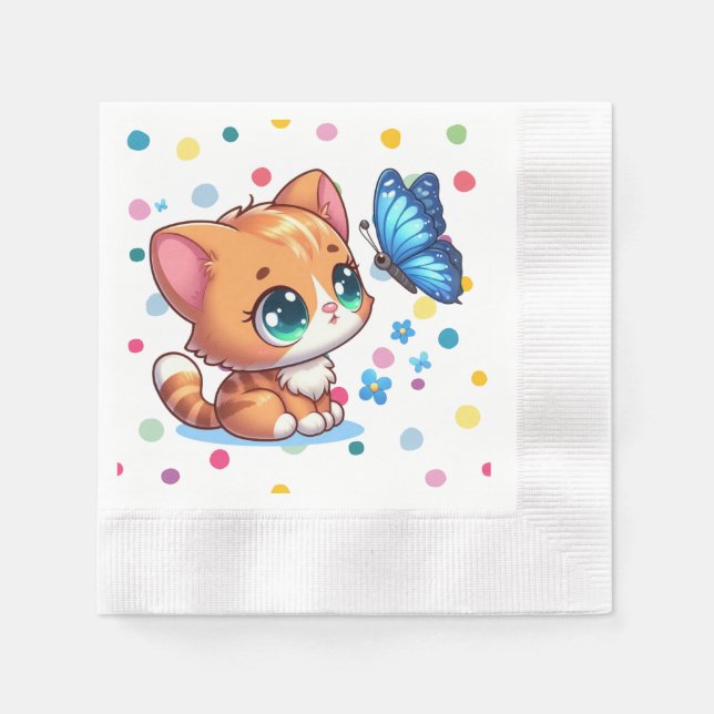 Servilleta De Papel Gatito/gato y mariposa (Anverso)