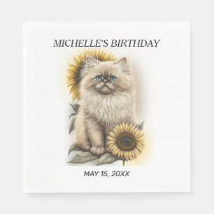 Servilleta De Papel Gatito Himalaya Gatos Girasoles Cumpleaños Nombre