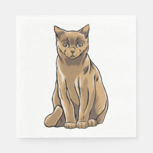 Servilleta De Papel Gatito Marrón Lindo Gato Dibujo Animado
