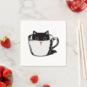 Servilleta De Papel Gatito negro con nariz roja escondido en una taza