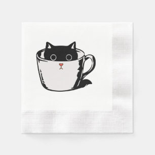 Servilleta De Papel Gatito negro con nariz roja escondido en una taza