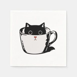 Servilleta De Papel Gatito negro con nariz roja escondido en una taza