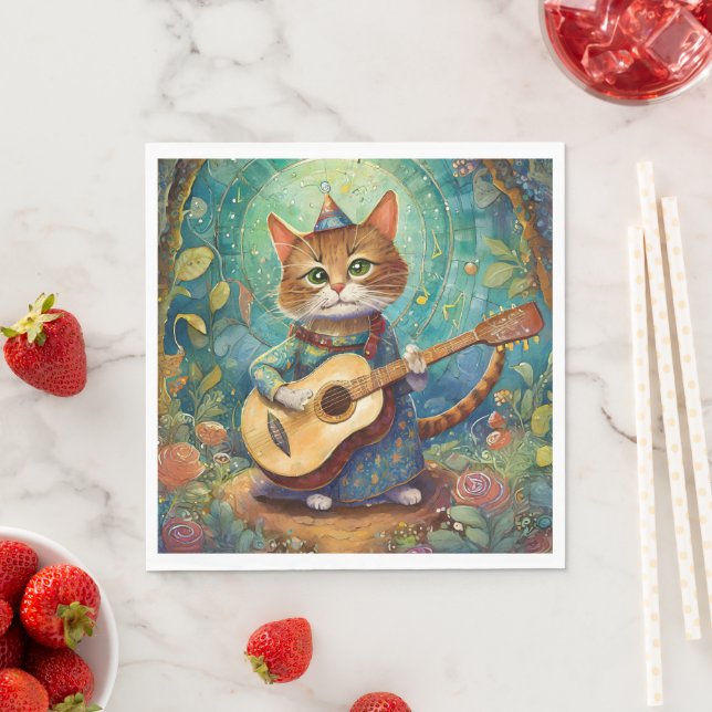 Servilleta De Papel Gatito tocando la guitarra (In situ)