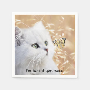 Servilleta De Papel Gatito y mariposa blancos