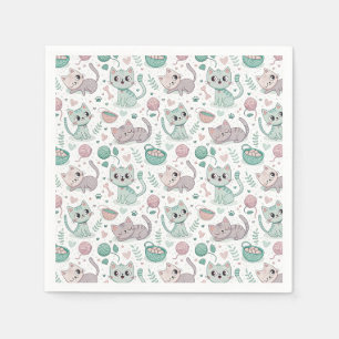 Servilleta De Papel Gatitos juguetones y huellas - Arte de patrón de g