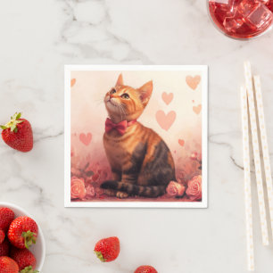 Servilleta De Papel Gato Abisinio con Rosas - Día de San Valentín 