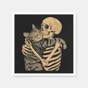 Servilleta De Papel Gato abrazando esqueleto – Regalo para amantes de